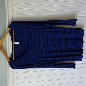 LuLaRoe Large Striped Scoop Neck Long Sleeve Tunic Top Blue Black‎